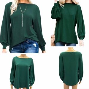 MAKARTHY Long Puff Sleeve Boat Neck Tee Shirt Tunic Top Womens Small
